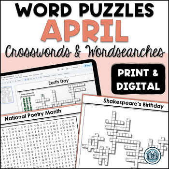 Preview of April Crossword Puzzles & Word Search - Middle & High School - Print & Digital