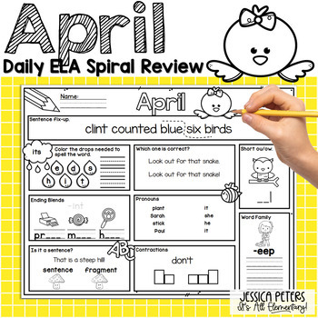 Preview of ELA Spiral Review for First Grade Morning Work | April Worksheets