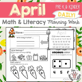 Preview of April Daily Literacy & Math Morning Work {Pre-K & K}|Distance Learning|