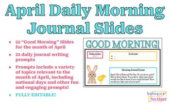 Preview of April Daily Morning Slides and Writing Prompts | Journal Prompts | 3rd 4th 5th