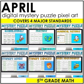 Preview of April Digital Mystery Puzzle Pixel Art Bundle | Earth Day | Easter