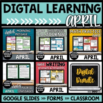 Preview of April Digital Print Learning Bundle Reading Writing Math Morning Meetings Google