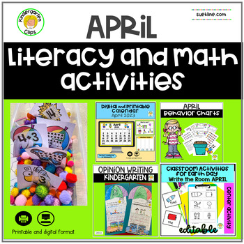 Preview of Kindergarten Centers and Activities for Math and Literacy in April