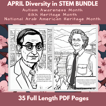 Preview of April Coloring Page Poster & April Bulletin BUNDLE: Diversity in STEM