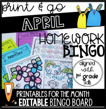 Preview of April EDITABLE Homework Bingo > Printables / Worksheets for multiple subjects!