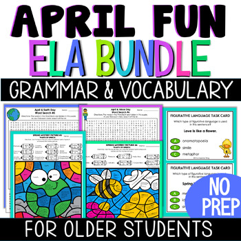 Preview of Spring ELA Activities April Word Searches - April & Earth Day Coloring Pages