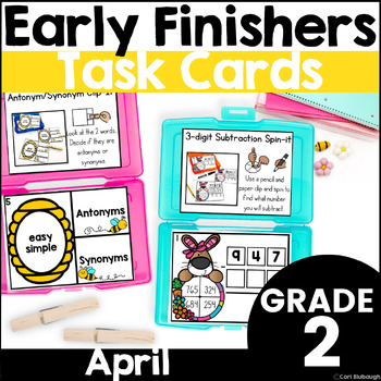Preview of 2nd Grade Early Finisher Spring Activity Task Cards for April