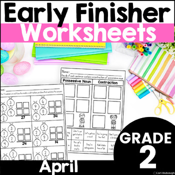 Preview of 2nd Grade Early Finisher Phonics and Math Spring Worksheet Packet for April