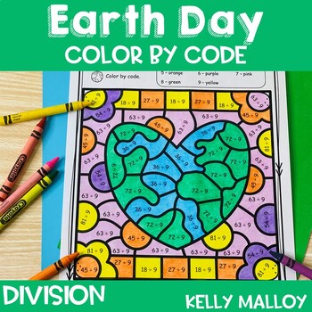 Preview of April Earth Day Coloring Pages Sheets Division Color by Number Code Craft