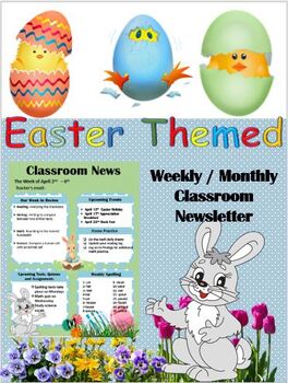 Preview of April / Easter Themed Weekly or Monthly Classroom Newsletter Editable