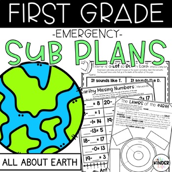 Preview of April Emergency First Grade Sub Plans | Earth Day | NO PREP Sub Plans for 1st