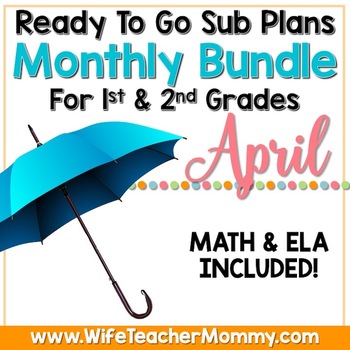 Preview of April Emergency Sub Plans for 1st and 2nd Grade Math & ELA Mini Bundle