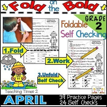 Preview of April FOLD ON THE BOLD (2nd Grade) Self Checking Math & ELA Packet