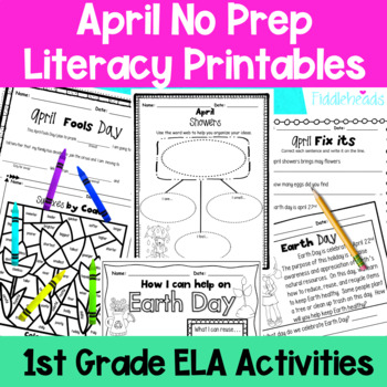 Preview of April First Grade No Prep Distance Learning Literacy Packet | No Prep Printables