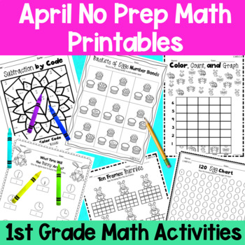 Preview of April First Grade No Prep Math Worksheet Packet | No Prep Printables