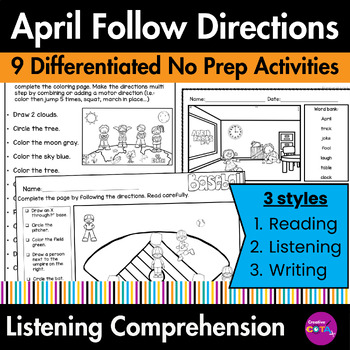 Preview of Following Directions & Listening Comprehension Skills April Coloring Pages