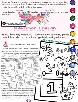 Preview of April Fool's  Color by Number FUN EOC prep informational text MCQ reading compr.