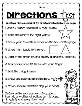 back to school april fools day activity following directions test