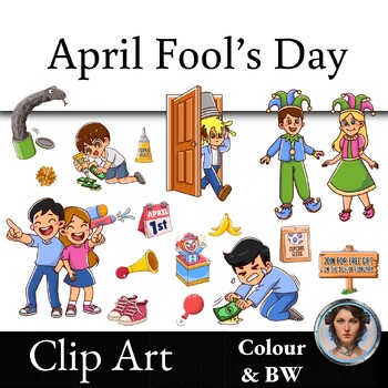 Preview of April Fool's Day Funny Practical Joke Cartoon Clip Art Color and Black and White