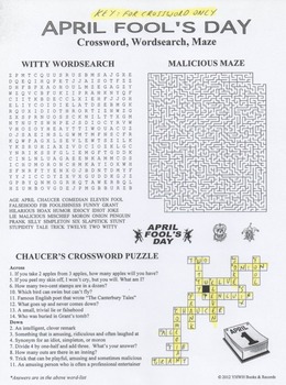 April Fool #39 s Day Crossword Wordsearch Maze by Plato TpT