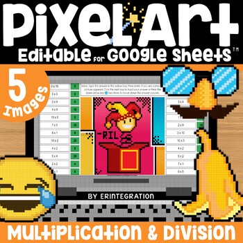 Preview of April Fool's Day Pixel Art Math Multiplication & Division Facts - Google Sheets