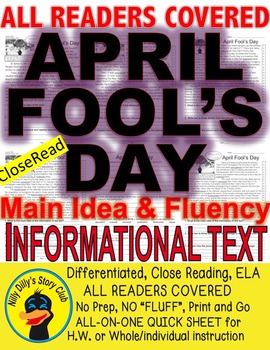 Preview of April Fool's Day Facts: Jokes, Hoaxes, Pranks CLOSE READING LEVELED PASSAGES