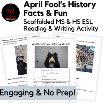 Preview of April Fool's Day History & Facts Grades 6-12 ESL Independent No Prep & Sub Ready