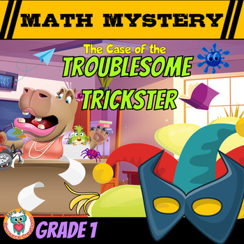 Preview of April Fool's Day Math Mystery Activity 1st Grade - Time, Tally Chart, Add & Sub