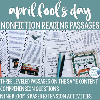 Preview of April Fool's Day Nonfiction Reading Comprehension- Leveled Text and Task Cards