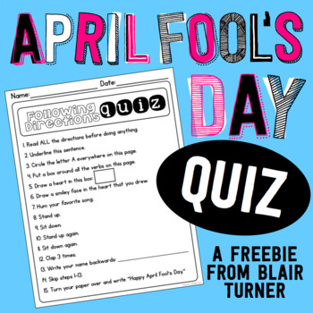 April Fool's Day Quiz FREEBIE by Blair Turner | TPT