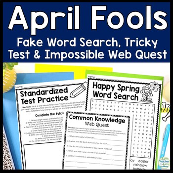 Preview of April Fools Word Search, Tricky Test & Web Quest: 3 April Fools Day Activities
