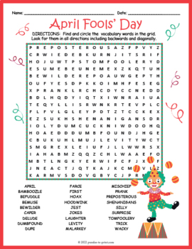 April Fool's Day Word Search by Puzzles to Print | TpT