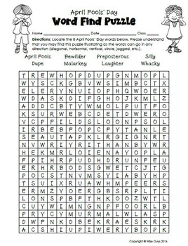 April Fools Day Activities - Pranks for Following Directions Word Find ...