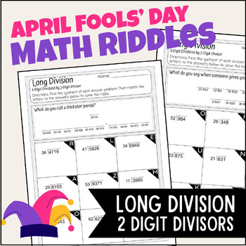 Preview of April Fools' Day Math Riddles Long Division Worksheets 5th 6th Grade Spring Math