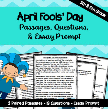Preview of April Fools' Day Paired Passages with Questions & Essay Prompt - 5th & 6th Grade
