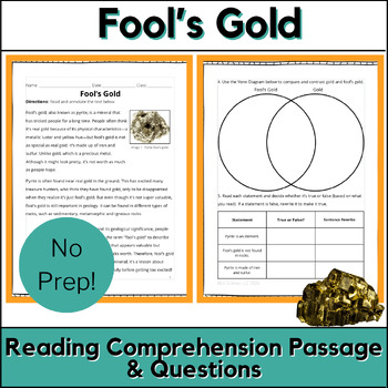 Preview of April Fools Day Science Reading Comprehension Passage - Fool's Gold