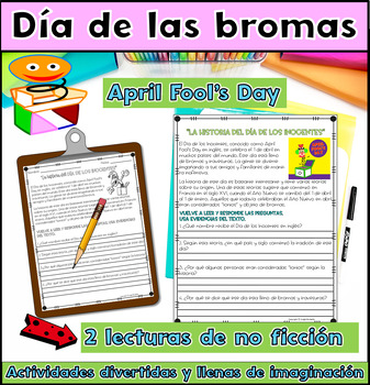 Preview of April Fools Day Spanish Reading Comprehension Dia de los Inocentes Actividades