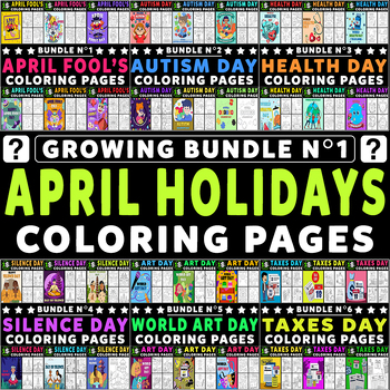 Preview of April Holidays Coloring Pages Growing Bundle N° 1