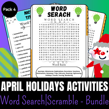 Preview of April Holidays Fun Challenge: Word Search & Scramble  Pack 4