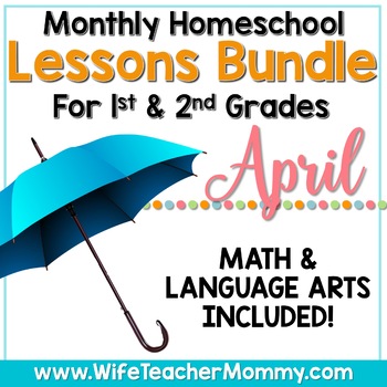 Preview of April Homeschool Lessons 1st and 2nd Grade Math & Language Arts Mini Bundle