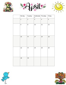Preview of April Homework Calendar