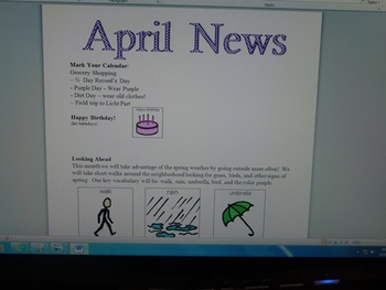 Preview of April Interactive Newsletter with Boardmaker Symbols for non-verbal learners