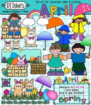 Preview of April Kids & Calendar - Clip Art for Spring, Easter and April Showers