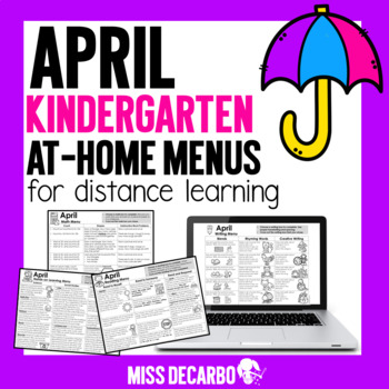 Preview of April Kindergarten Choice Board Activities - Math, Writing, Reading at Home Menu