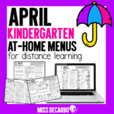 April Kindergarten At Home Menus for Distance Learning Digital