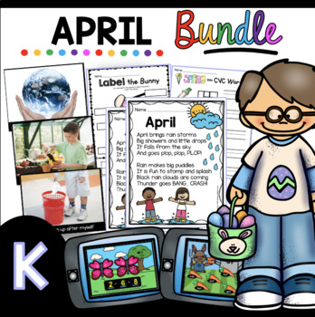 Preview of April Kindergarten Bundle - Math Reading - Boom Cards - Easter Activities Spring