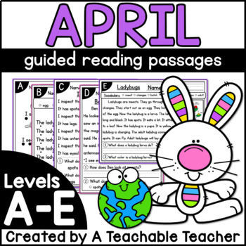 Preview of April Kindergarten Guided Reading Passages and Questions Levels A-E
