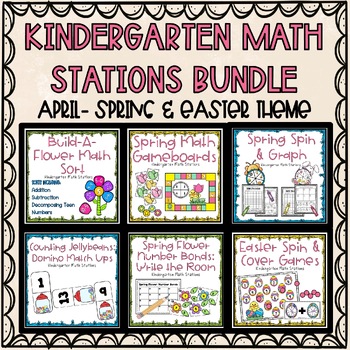 Preview of April Kindergarten Math Stations Bundle- Spring & Easter Theme