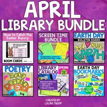 Preview of April Library Lessons Bundle for Spring Library Skills