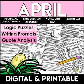Preview of April Literacy Center Activities | Writing Prompts | Logic Puzzles